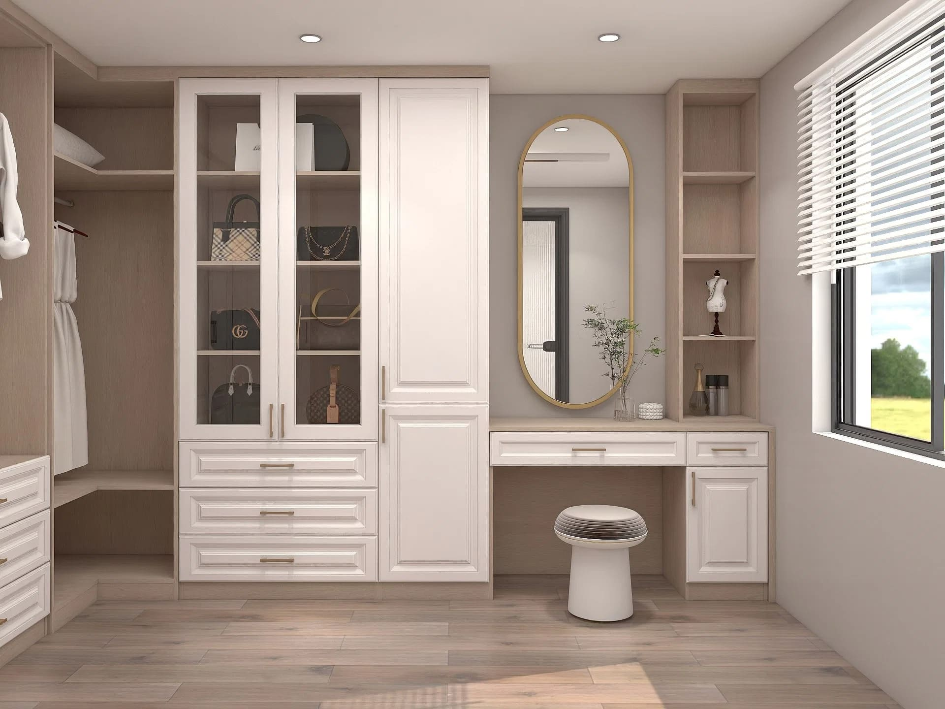 Tủ quần áo kết hợp bàn làm việc hoặc bàn trang điểm